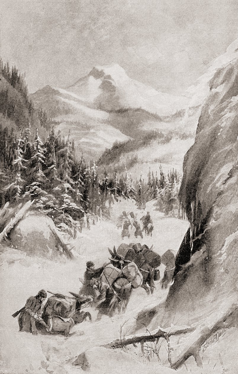 1848年、第4次遠征中の北米ロッキー山脈でのフリーモント（1905年発行の『わが祖国の歴史』より）。 作： アメリカの学校