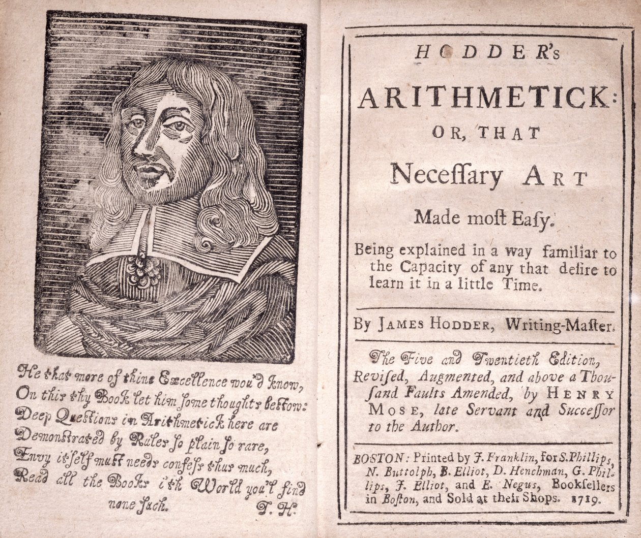 Hodders Arthimetick、または最も必要なアートが最も簡単に作成された、James Hodderによるフロントピースとタイトルページ、1719 作： アメリカの学校