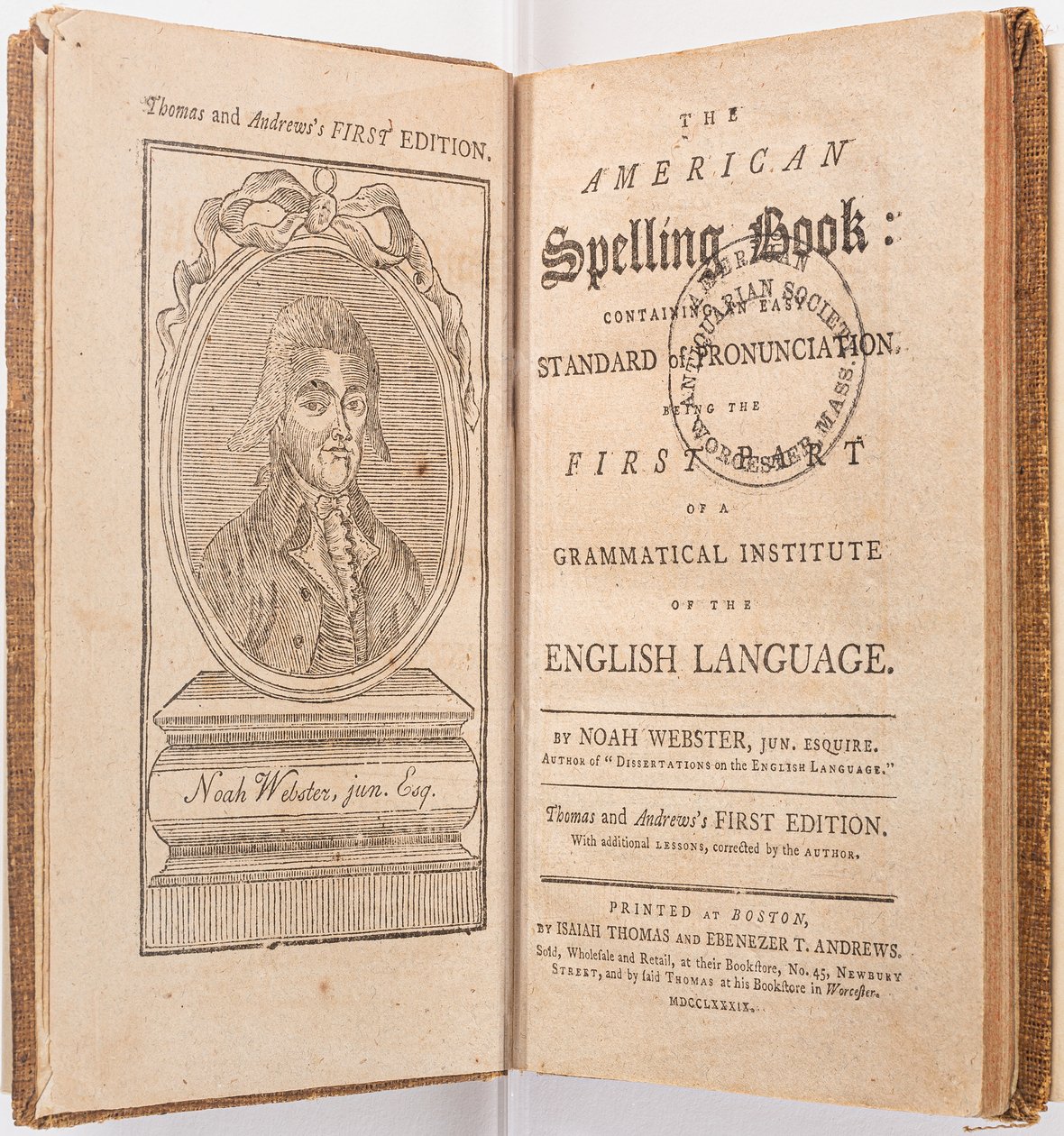 ノア・ウェブスター、ボストン、1789年の「TheAmericanSpellingBook」の口絵 作： アメリカの学校