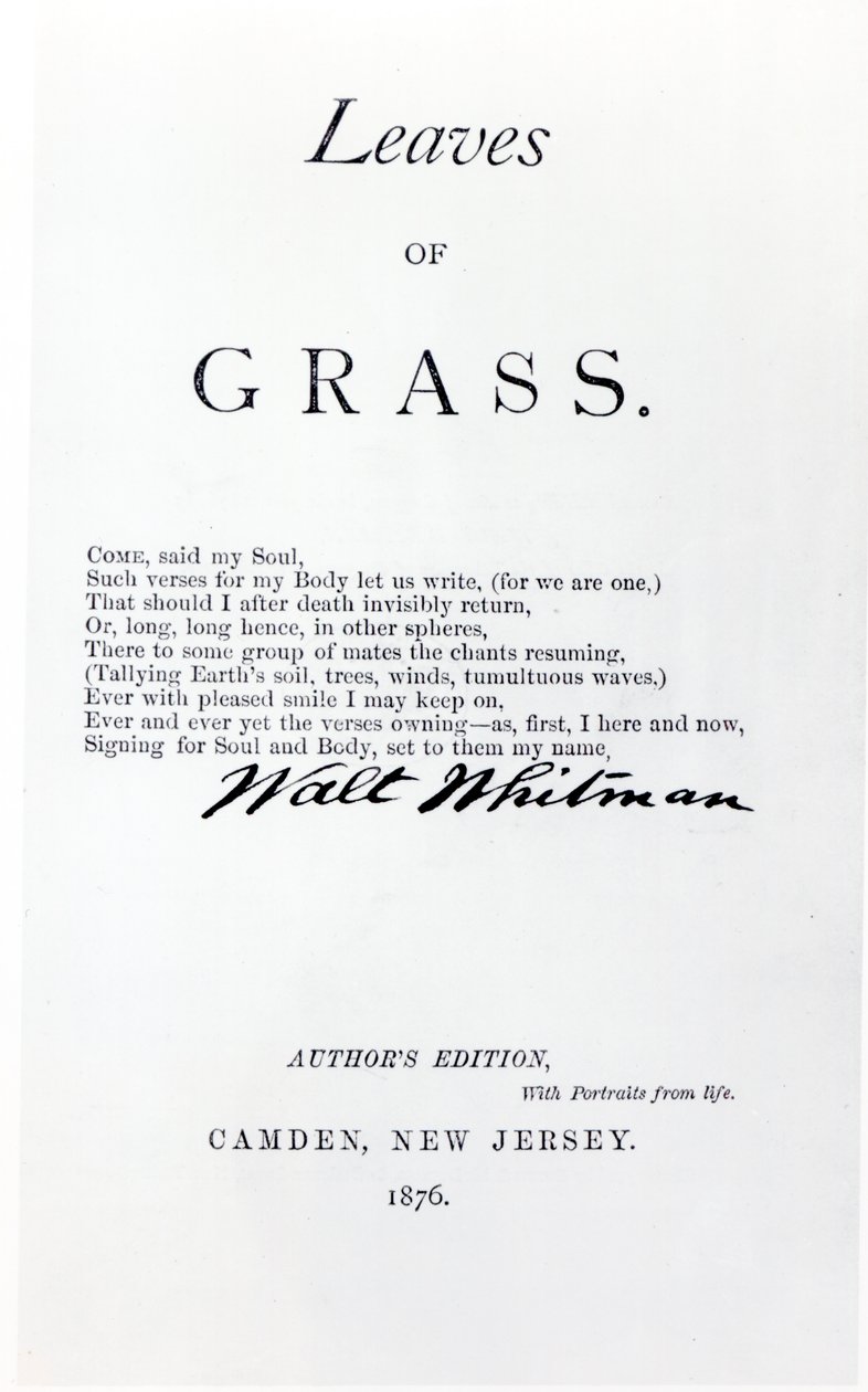 Walt Whitman（1819-92）による草の葉への口絵、パブ。 1876年に 作： アメリカの学校
