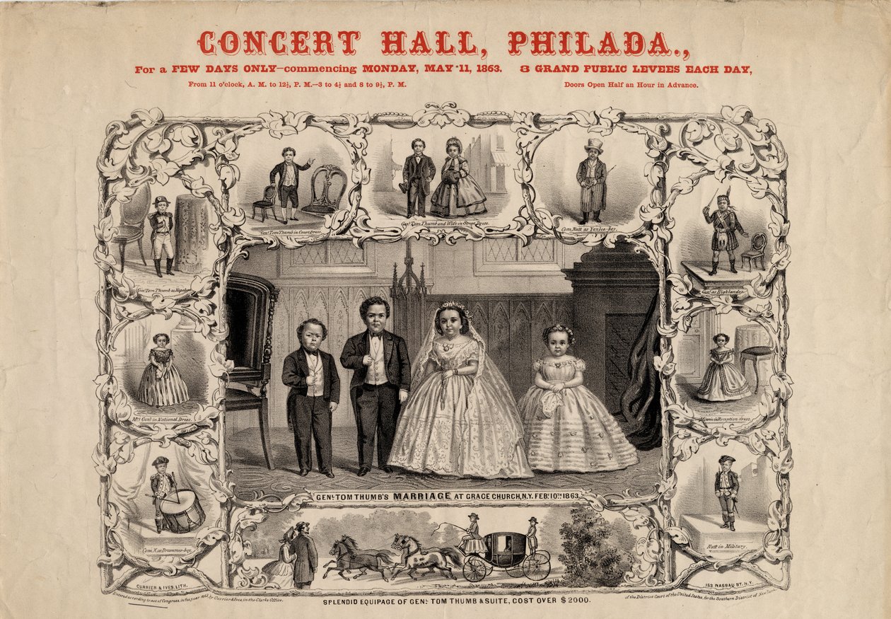 トム・サム将軍と妻、コム。ナットとミスミニーウォーレン、パブ。 Currier＆Ives、1863 作： アメリカの学校