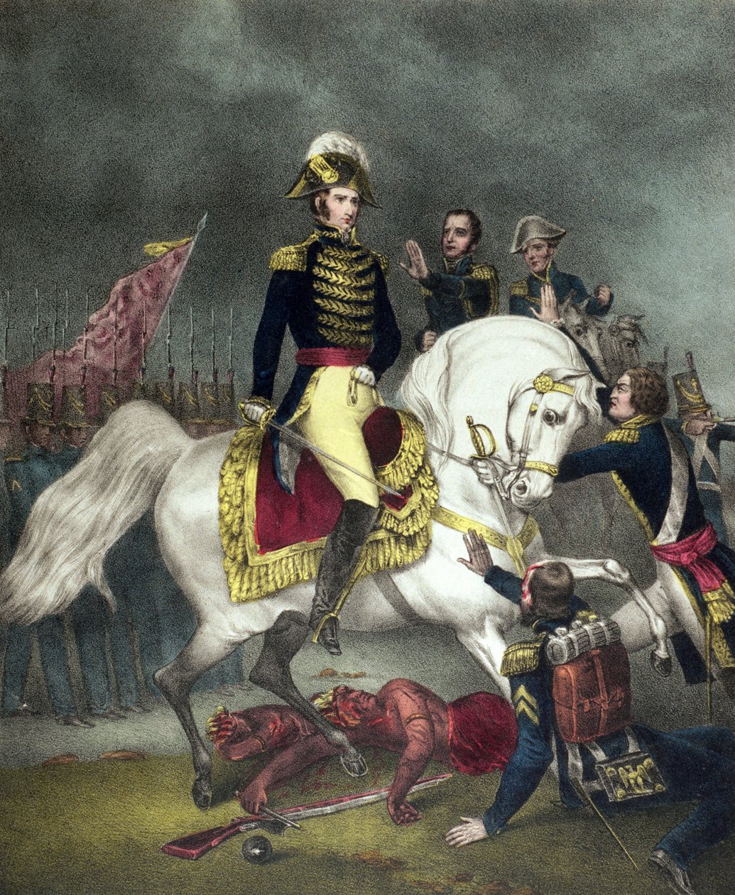 1811年のティッペカヌーの戦いでのウィリアムヘンリーハリソン将軍 作： アメリカの学校