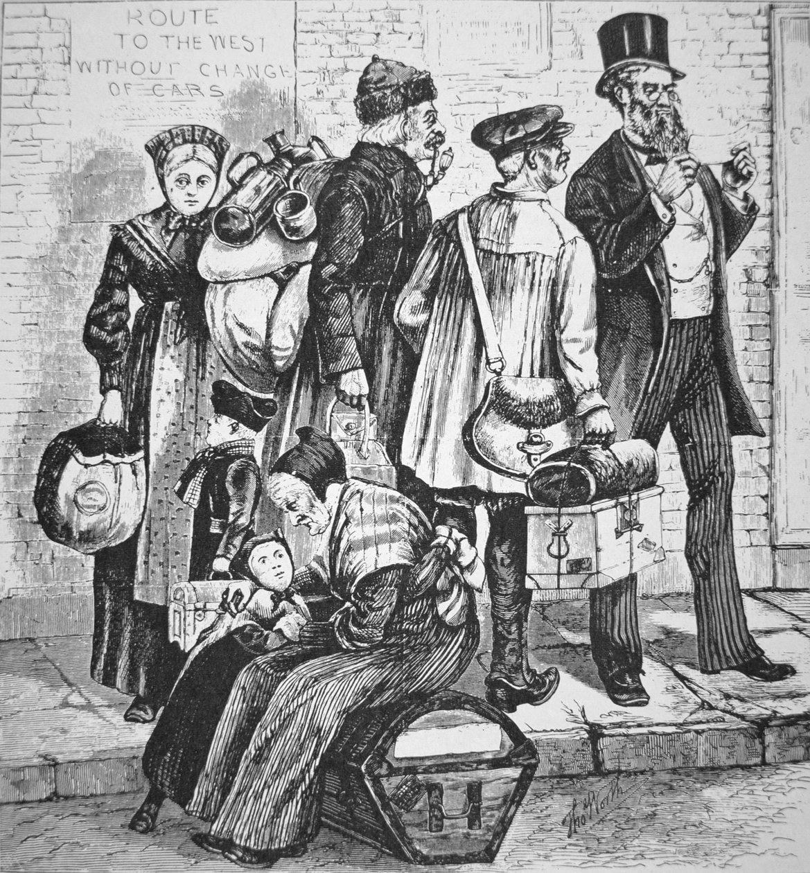 ニューヨークのドイツ系移民たち、1870年頃（エングレービング 作： アメリカの学校