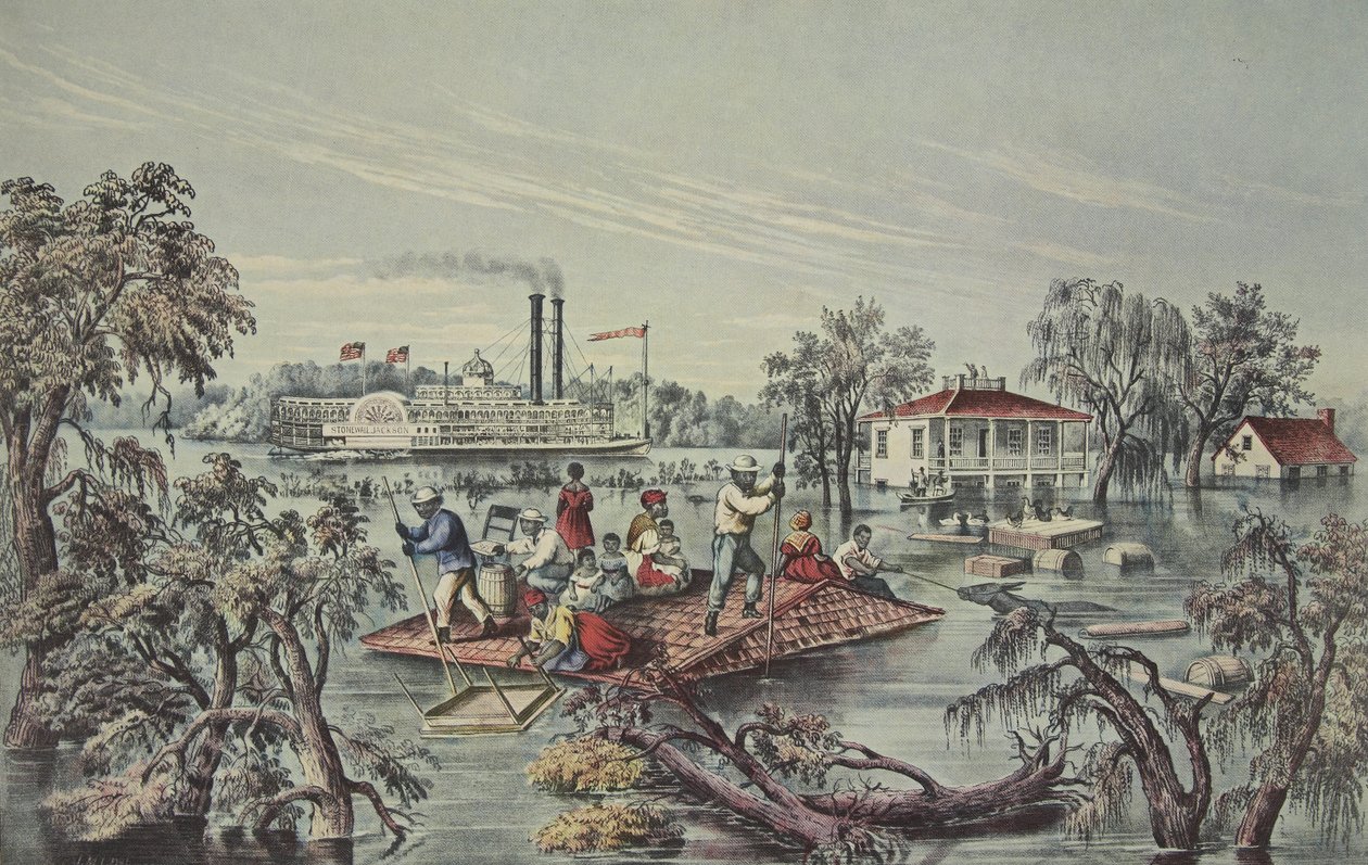 ミシシッピ州の高水、パブ。 1868年、キュリアーとアイブス 作： アメリカの学校