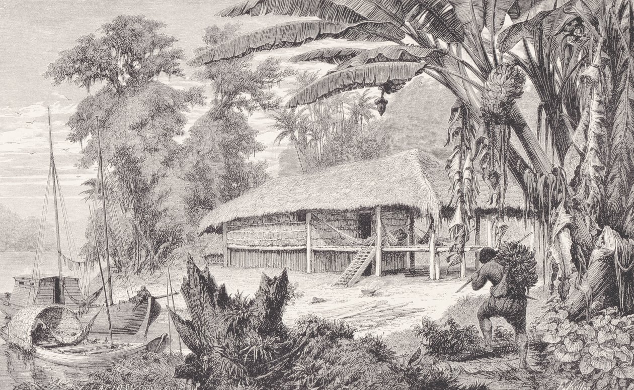 「アマゾン川とマデイラ川」からの裕福なインドのゴム収集家の家、フランツケラー作、1874年 作： アメリカの学校