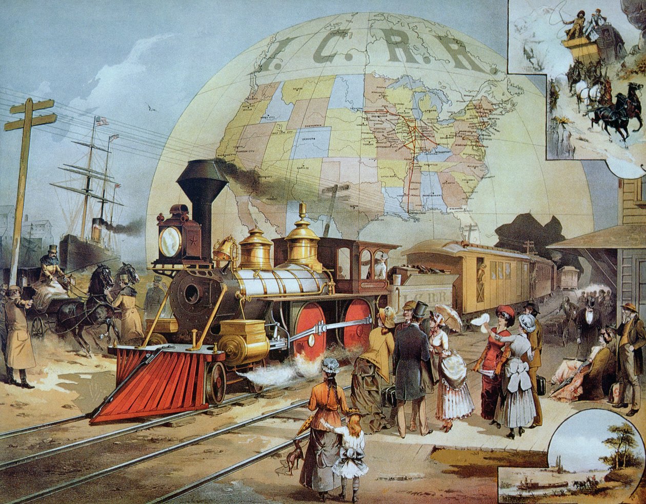 イリノイ・セントラル鉄道、1886年頃（カラーリトグラフ 作： アメリカの学校
