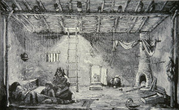 プエブロハウスのインテリア、1880年頃（彫刻） 作： アメリカの学校
