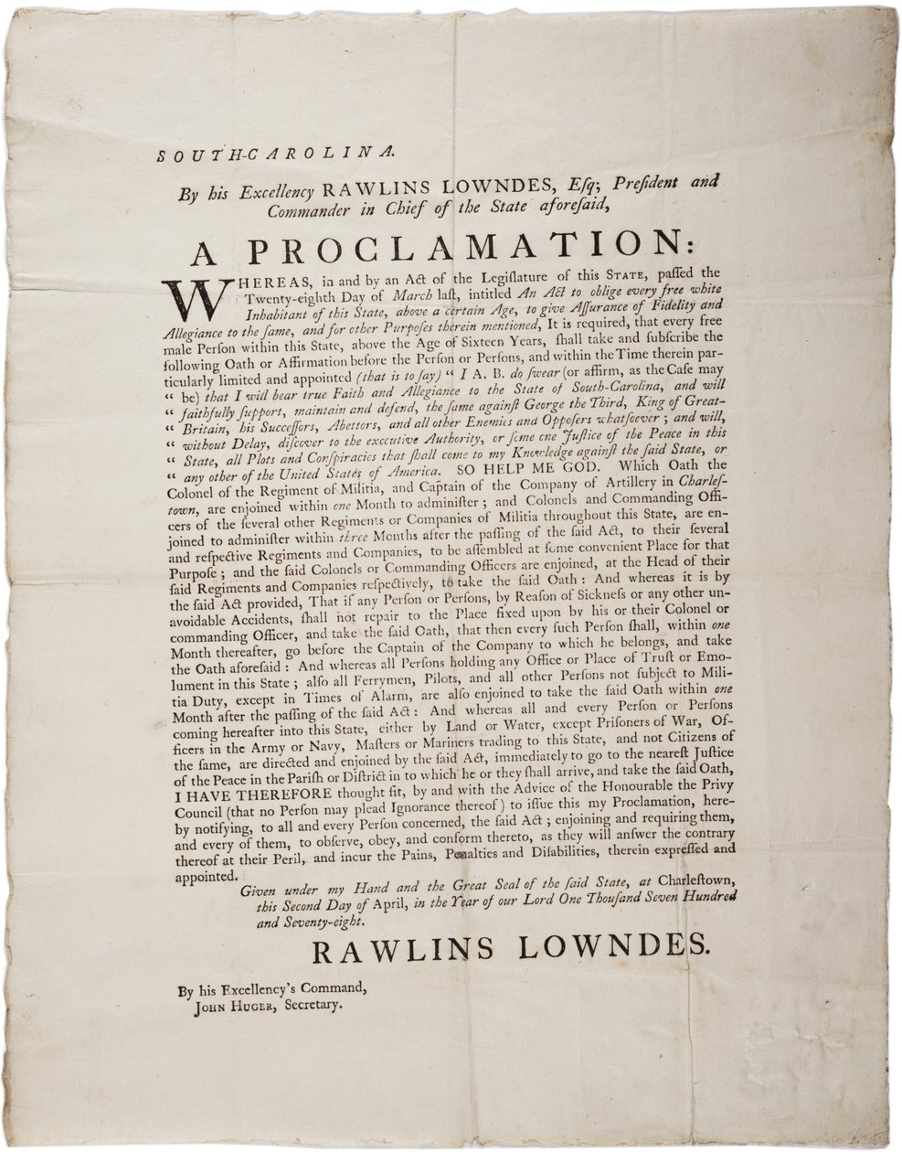 サウスカロライナの独立を守る忠誠の誓い、1778年4月2日 作： アメリカの学校