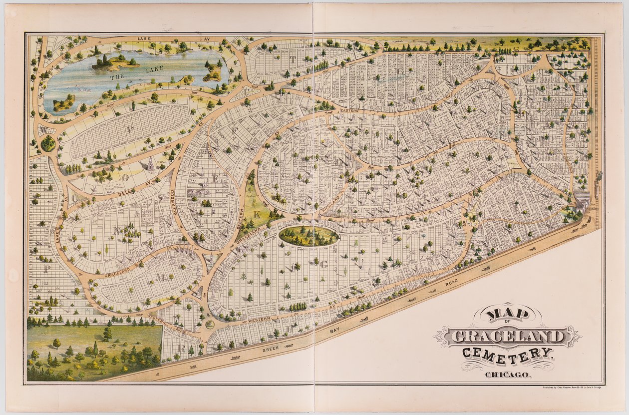 グレースランド・セメタリーの地図（1875年頃 作： アメリカの学校