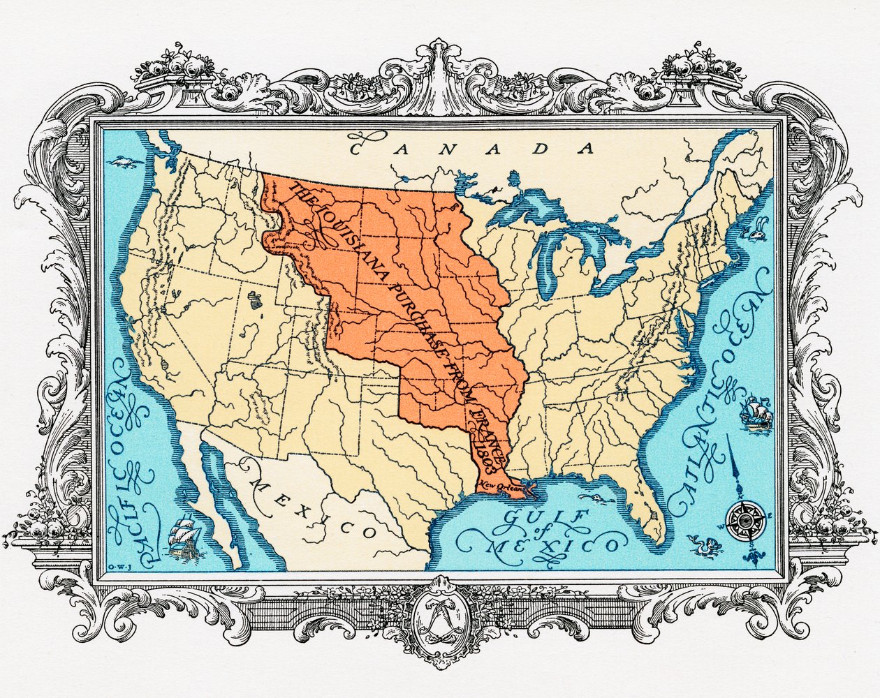 ルイジアナ購入地図 作： アメリカの学校