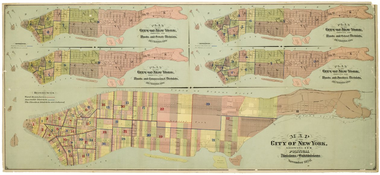 ニューヨーク市の地図で、その政治的区分と細分化を示す 作： アメリカの学校
