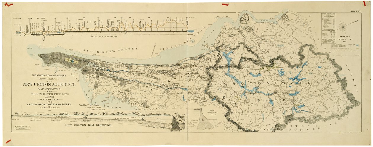 新しいクロトン導水路、古い水道橋、ブロンクス川パイプラインの地図もクロトン、ブロンクスの流域 作： アメリカの学校