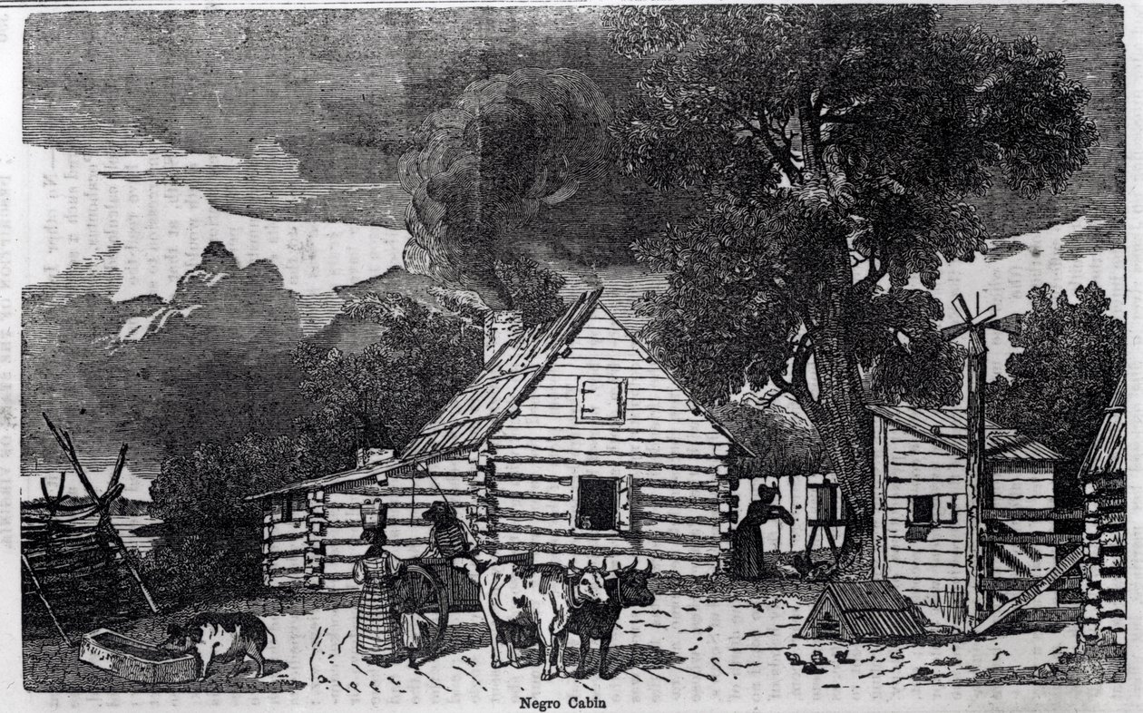 ニグロの小屋（シアー作「A Pictorial Description of United States」より 作： アメリカの学校