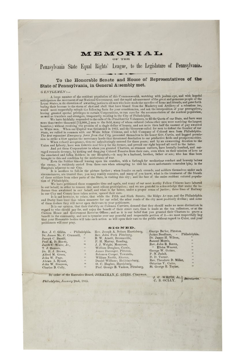 1865年1月20日、ペンシルベニア州立平等権連盟、ペンシルバニア州立平等権連盟の記念碑、ペンシルバニア州議会 作： アメリカの学校