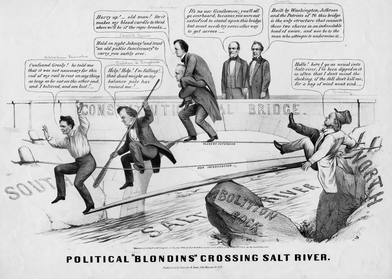 1860年、ニューヨークのCurrer＆Ivesが発行したソルトリバーを横断する政治ブロンディン 作： アメリカの学校
