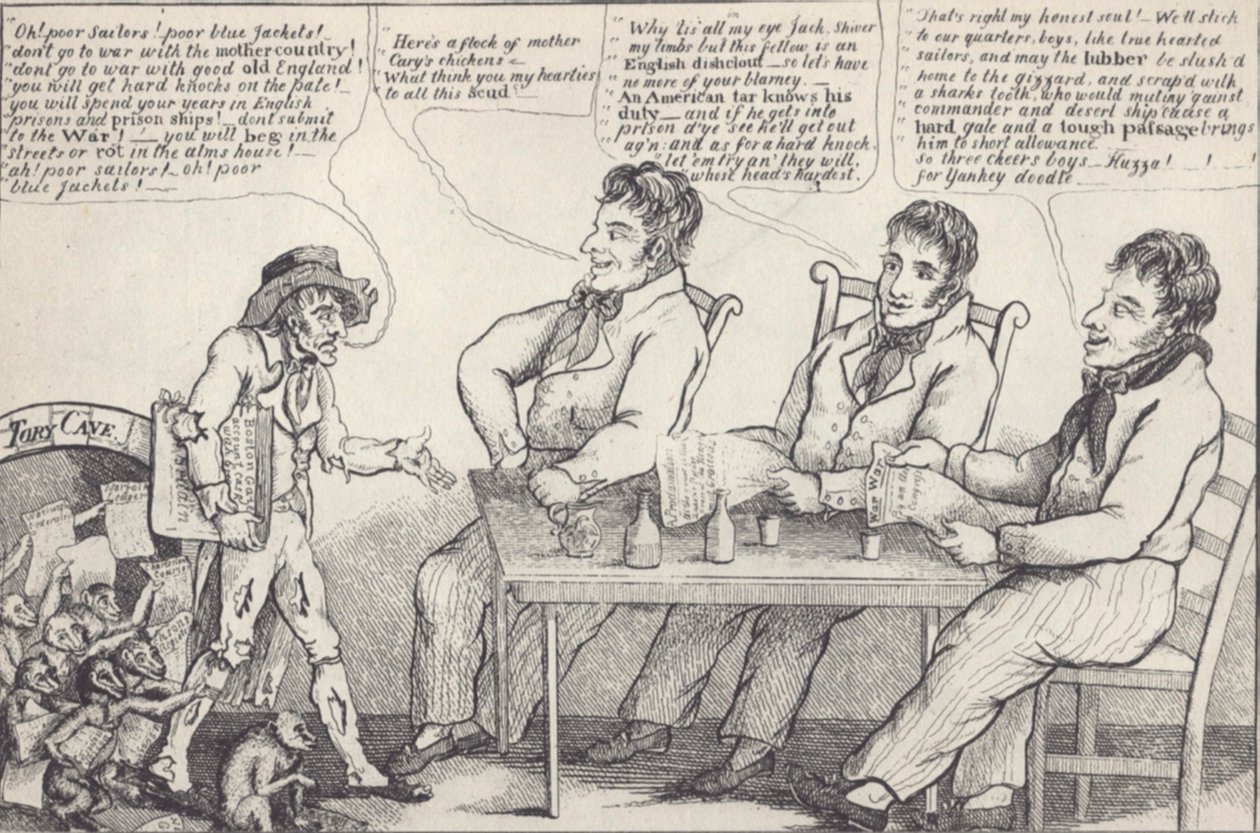 1812年戦争前夜の政治漫画、1812年頃（リトグラフ 作： アメリカの学校