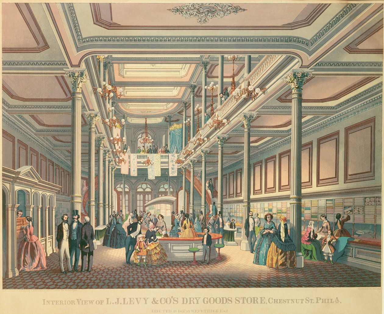 1857年にLNローゼンタールから出版されたフィラデフィアのLevys Dry Goods Storeの広告ポスター 作： アメリカの学校
