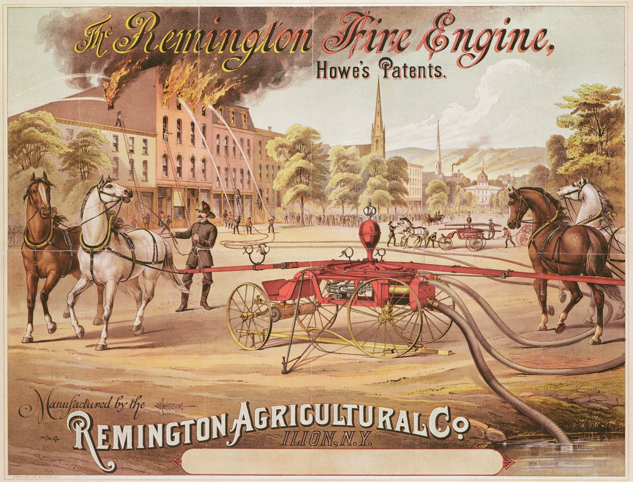 レミントン農業会社が製造したレミントン消防車の広告ポスター、c.1890 作： アメリカの学校