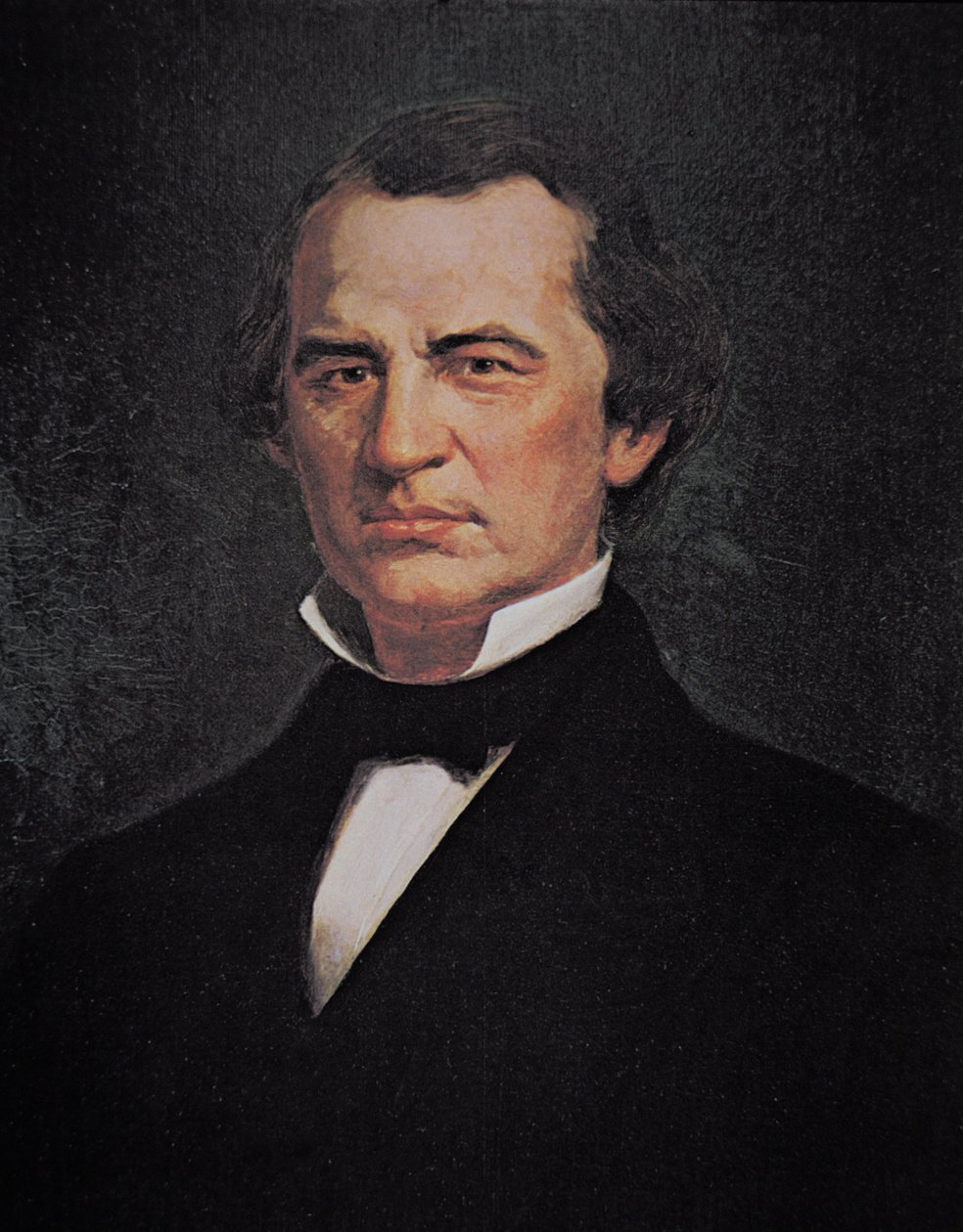 アンドリュー・ジョンソン大統領 (1808-75) (カラーリトグラフ) 作： アメリカの学校