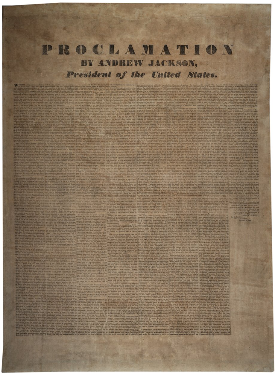 1832年12月10日、アメリカ合衆国大統領、アンドリュージャクソン（1767-1845）による宣言 作： アメリカの学校