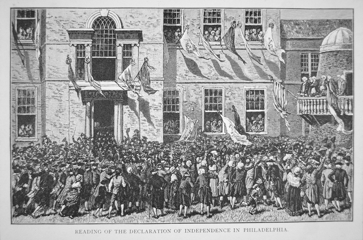 フィラデルフィア市民に独立宣言を読み上げる（1776年7月8日）（リトグラフ 作： アメリカの学校