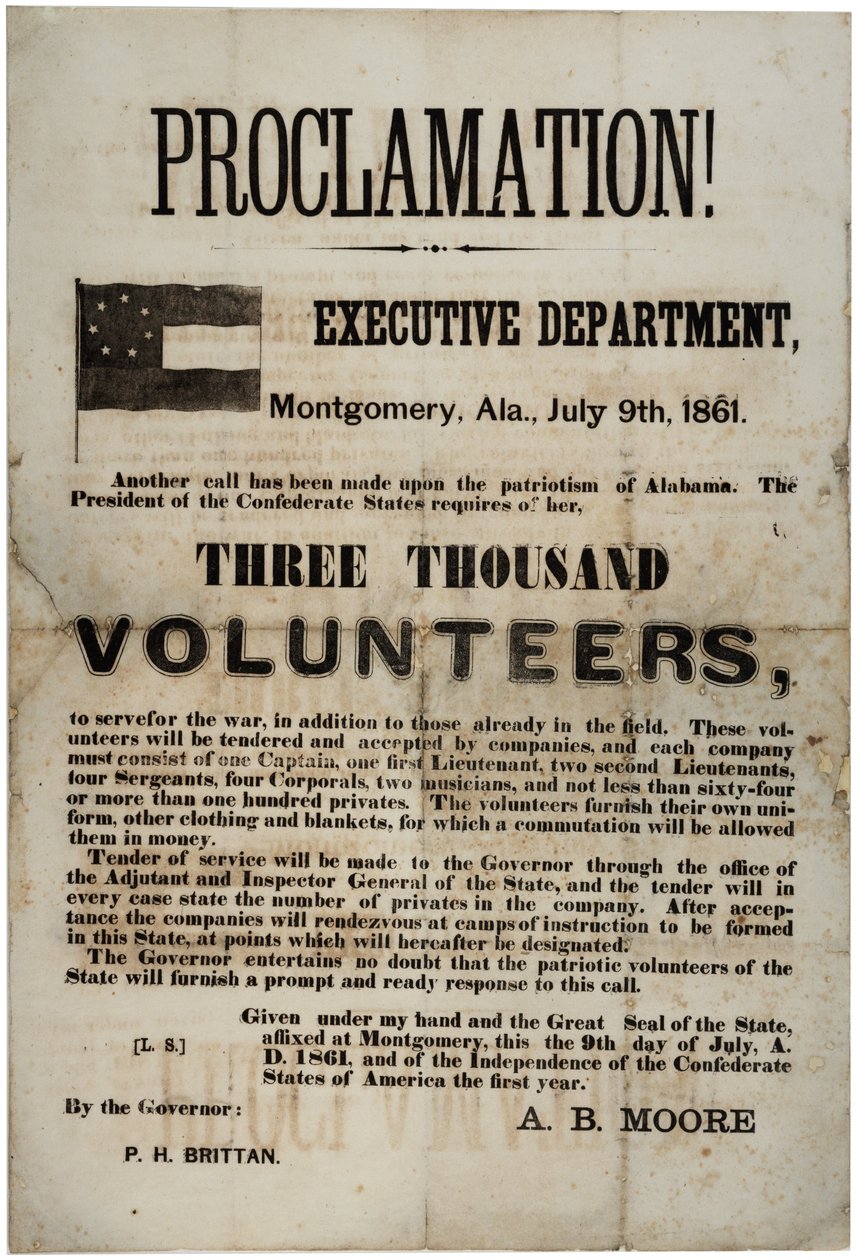 1861年7月9日、3000人のボランティアを要求する採用ブロードサイド 作： アメリカの学校