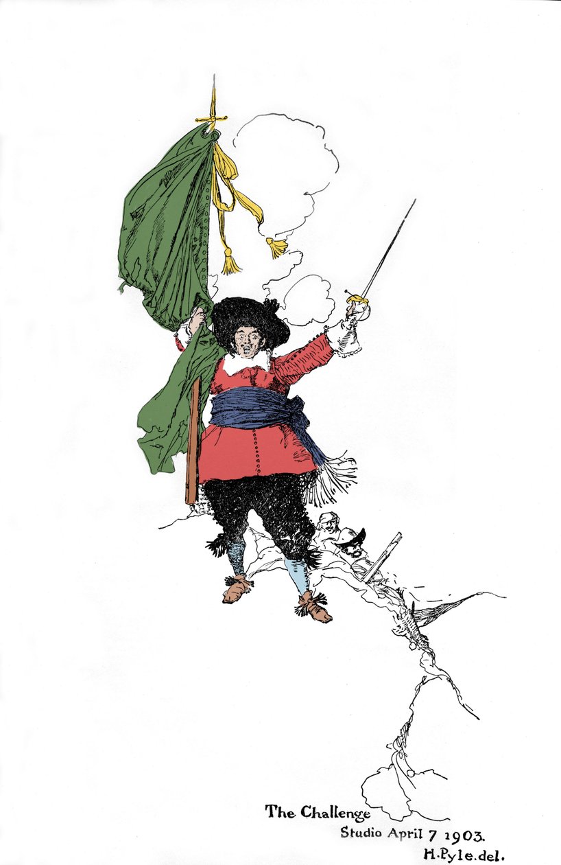 挑戦状を投げる海賊の表現 - アメリカのイラストレーター、ハワード・パイル（1853年～1911年）の「Book of pirates Buccaneers and Marooners of the Spanish Main」の中で - 1903年 作： アメリカの学校