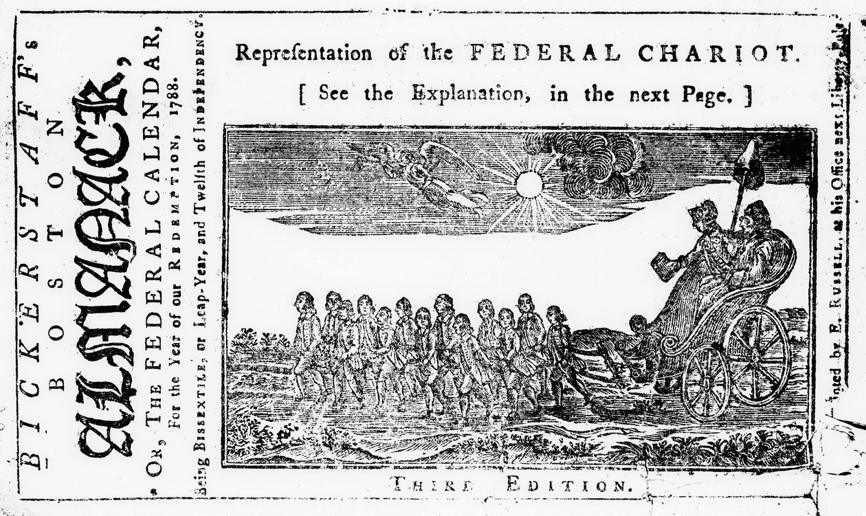 連邦戦車の代表、ビッカースタッフボストンアルマナックの表紙イラスト、1788年発行 作： アメリカの学校