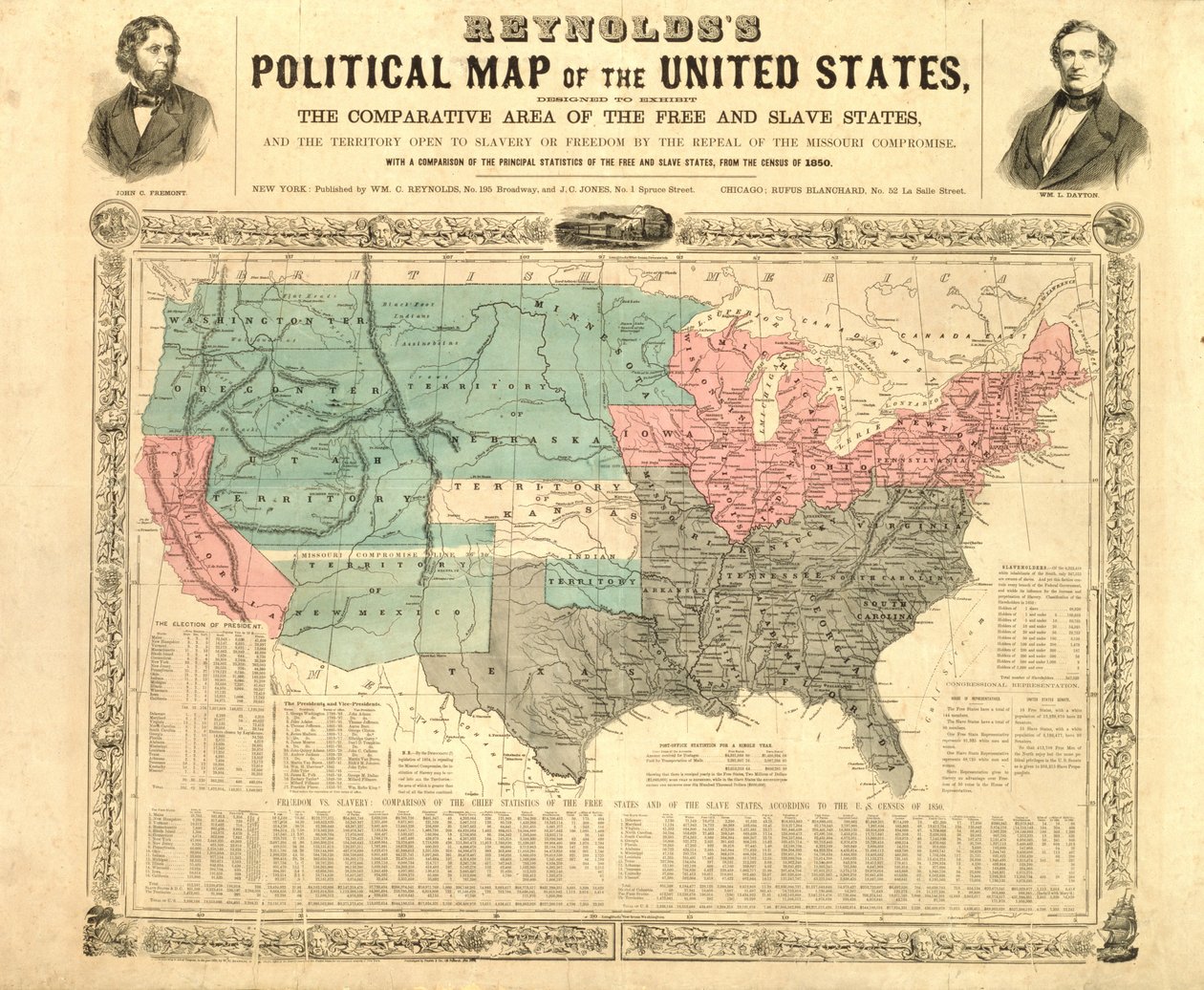 アメリカ合衆国のレイノルズ政治地図、1850年頃 作： アメリカの学校