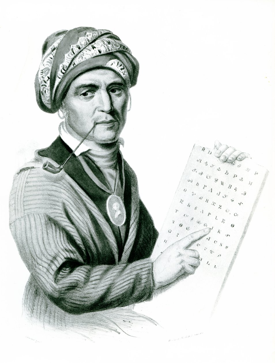 Se Quo Yah（Sequoyah）、インディアンアルファベットの発明者、1836（b：w写真） 作： アメリカの学校