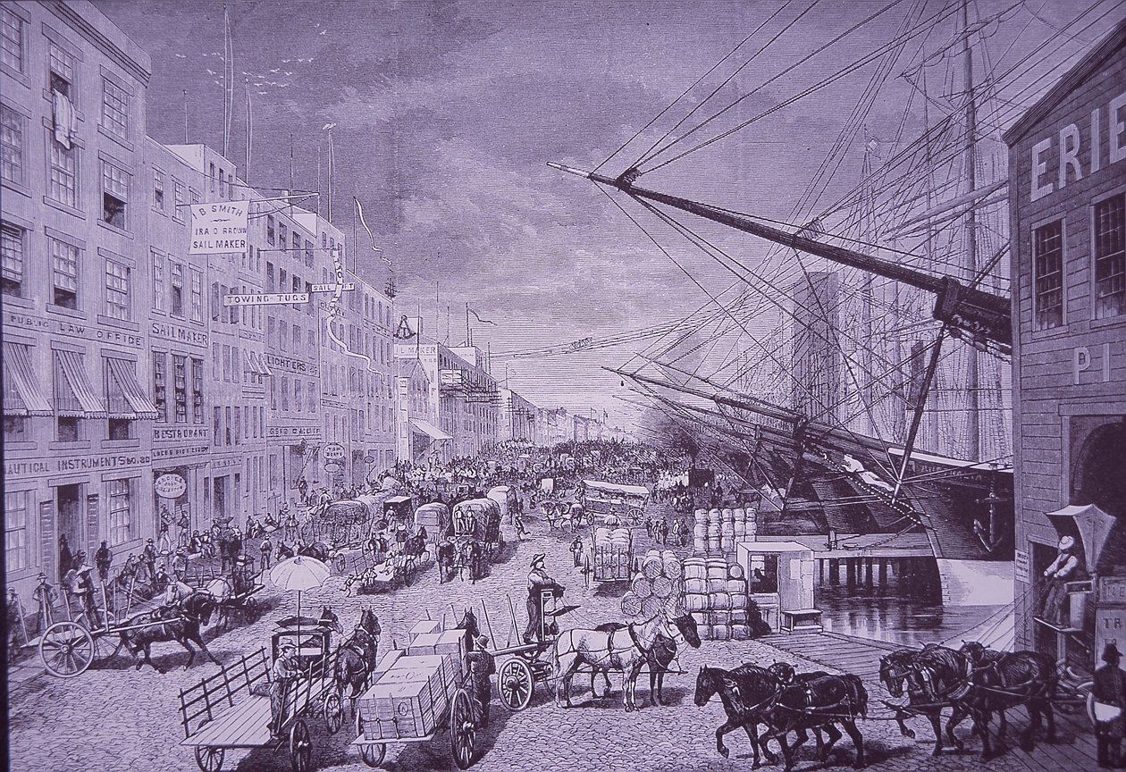 1870年代のサウス・ストリート・シーポート、ニューヨーク市（彫刻作品 作： アメリカの学校