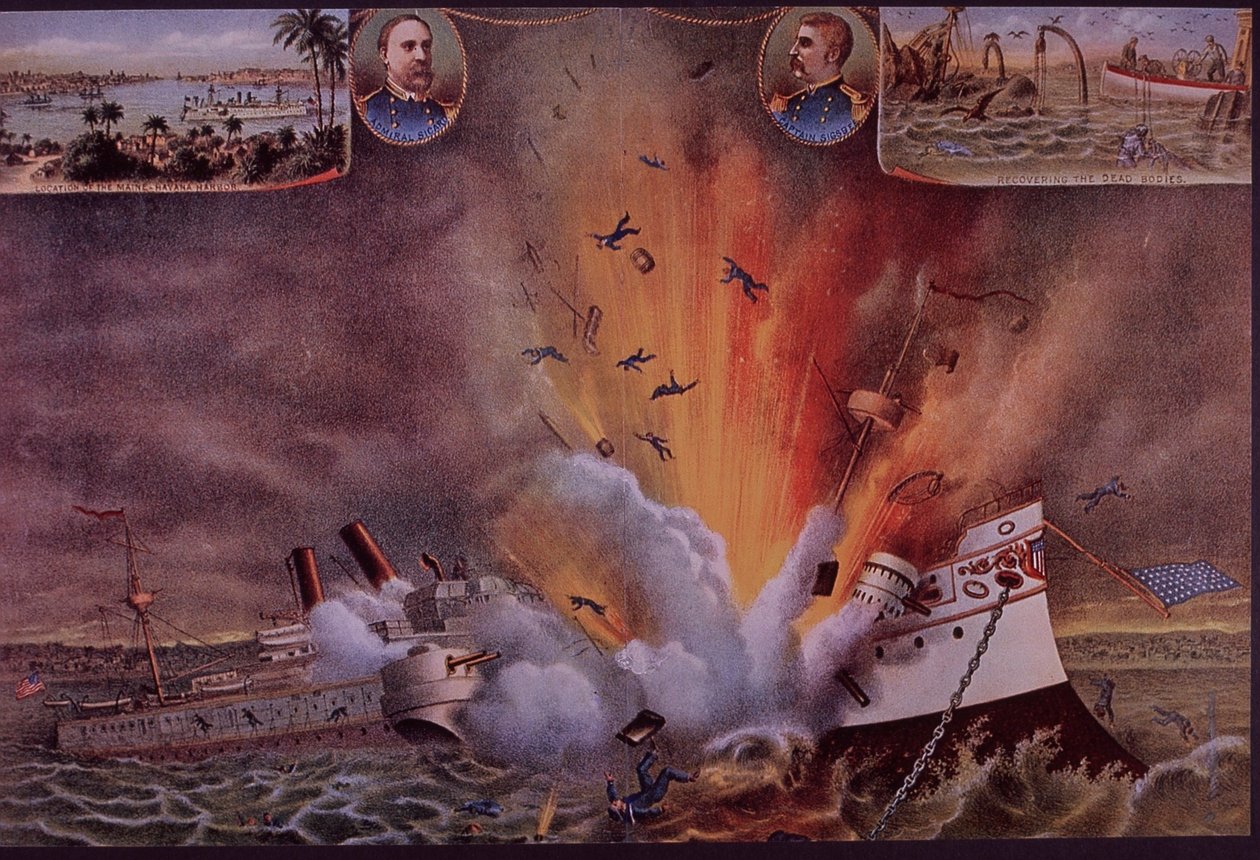 逆輸入 米西戦争1898年、USSメイン号がハバナ港で爆破される 工芸ガラス
