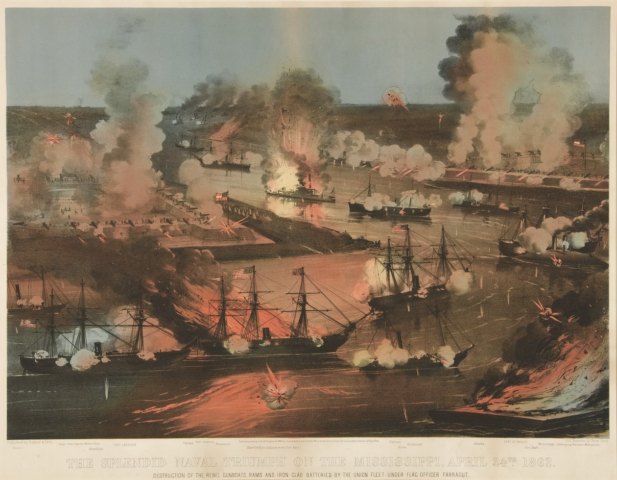 ミシシッピの素晴らしい海軍の勝利、パブ。 1862年（カラーリソ） 作： アメリカの学校