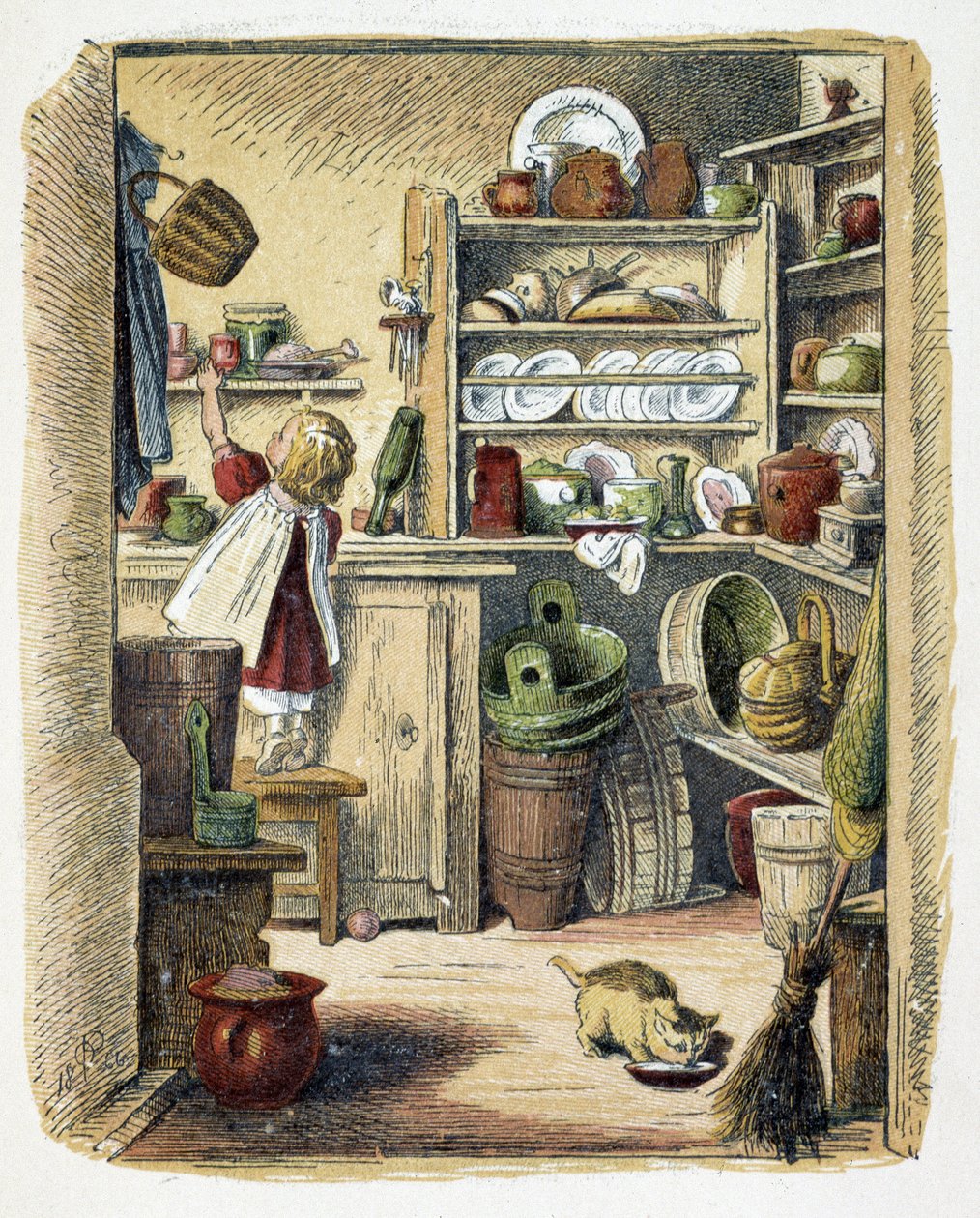 子供の遊び「Schnik, schnak, trifles for the little ones」のキッチンでの収納。New York, The broad way Ludgate n.d. c. 1890. 作： アメリカの学校