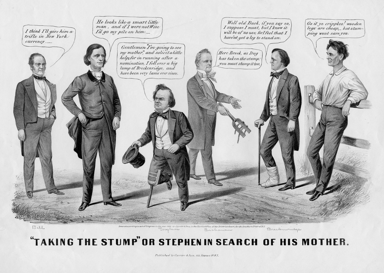 切り株を取る、またはスティーブンを母親に求めて、ニューヨークのCurrer＆Ivesから出版、1860年 作： アメリカの学校