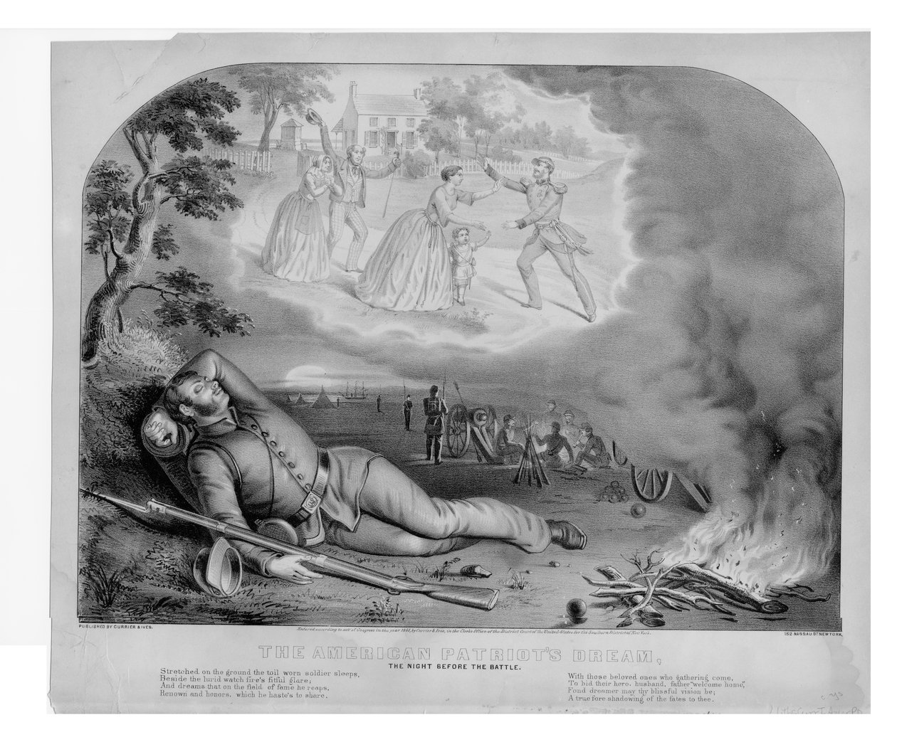 アメリカの愛国者は夢を見る。戦いの前夜、パブ。 Currier＆Ives、1861 作： アメリカの学校