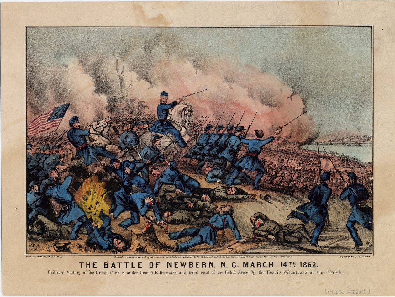 ニューバーンの戦い、ノースカロライナ州、1862年3月14日、パブ。 Currier＆Ives、1862年頃 作： アメリカの学校