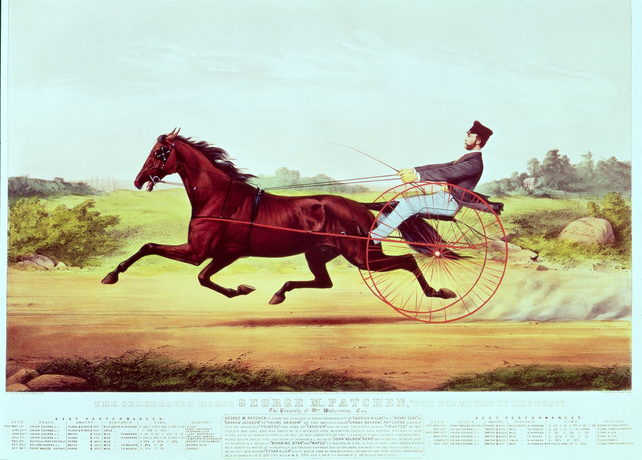 ナサニエルキュリアー（1813-88）とジェームスメリットアイヴス（1824-95）によって刻まれた有名な馬、ジョージM.パッチン、「芝のチャンピオン」、1860 作： アメリカの学校