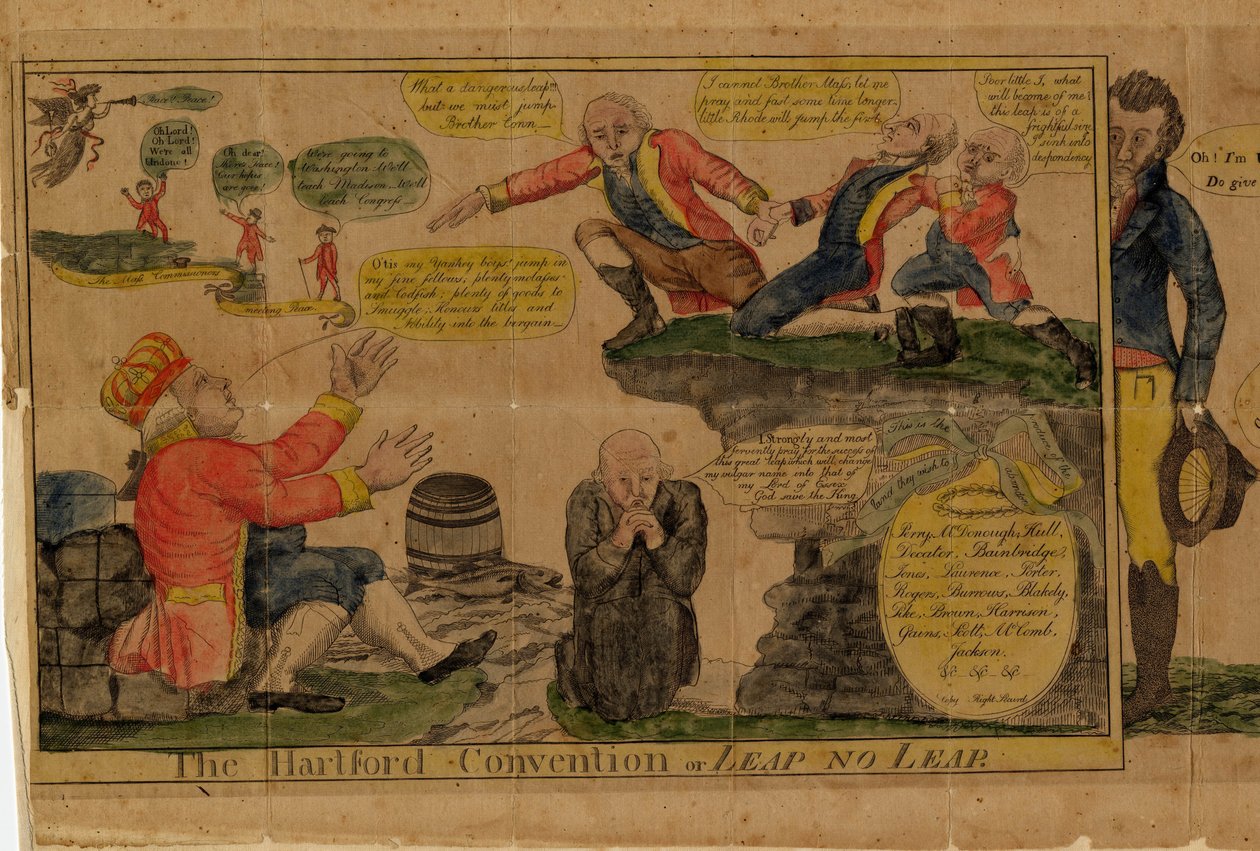 ハートフォードコンベンション、または「Leap no Leap」（1815年）（手描きの彫刻） 作： アメリカの学校