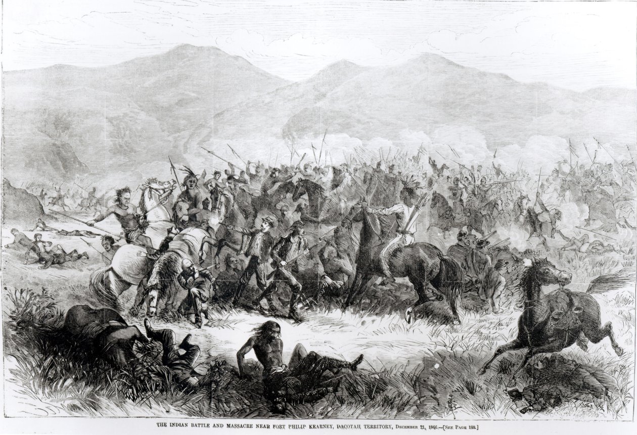 1866年12月21日、ダコタ準州フィリップカーニー砦近くのインディアンの戦いと虐殺 作： アメリカの学校