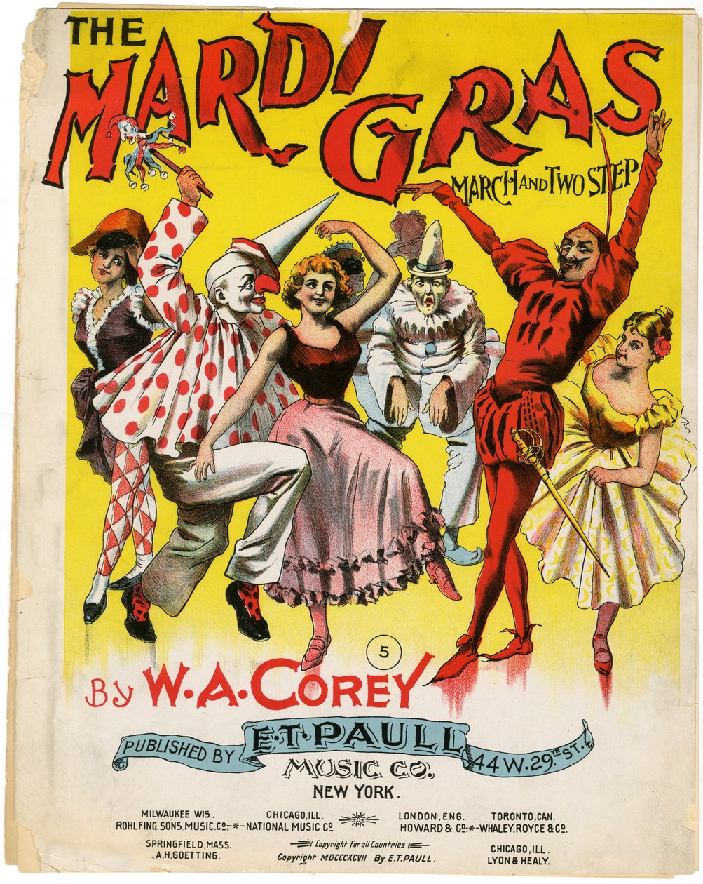 マルディグラの行進曲と2つのステップ[楽譜カバー]、1897 作： アメリカの学校