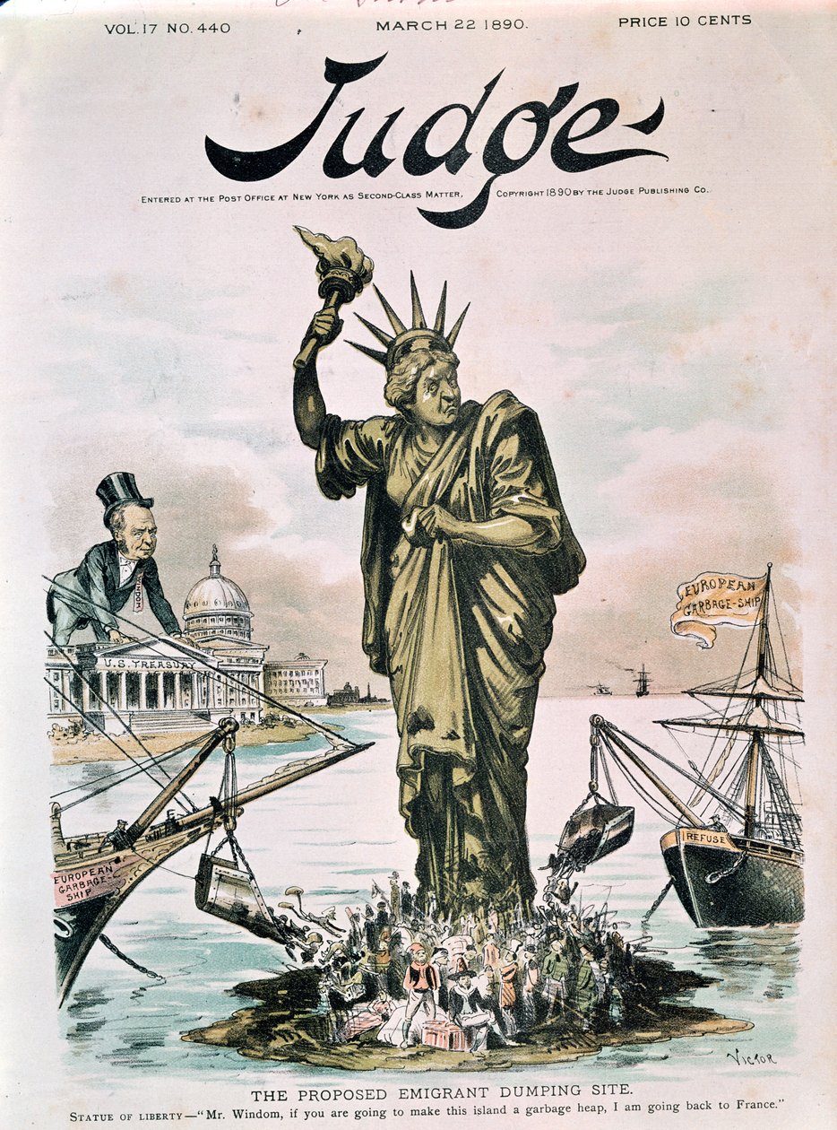 移民投棄場所案、裁判官の表紙、1890年3月22日 作： アメリカの学校