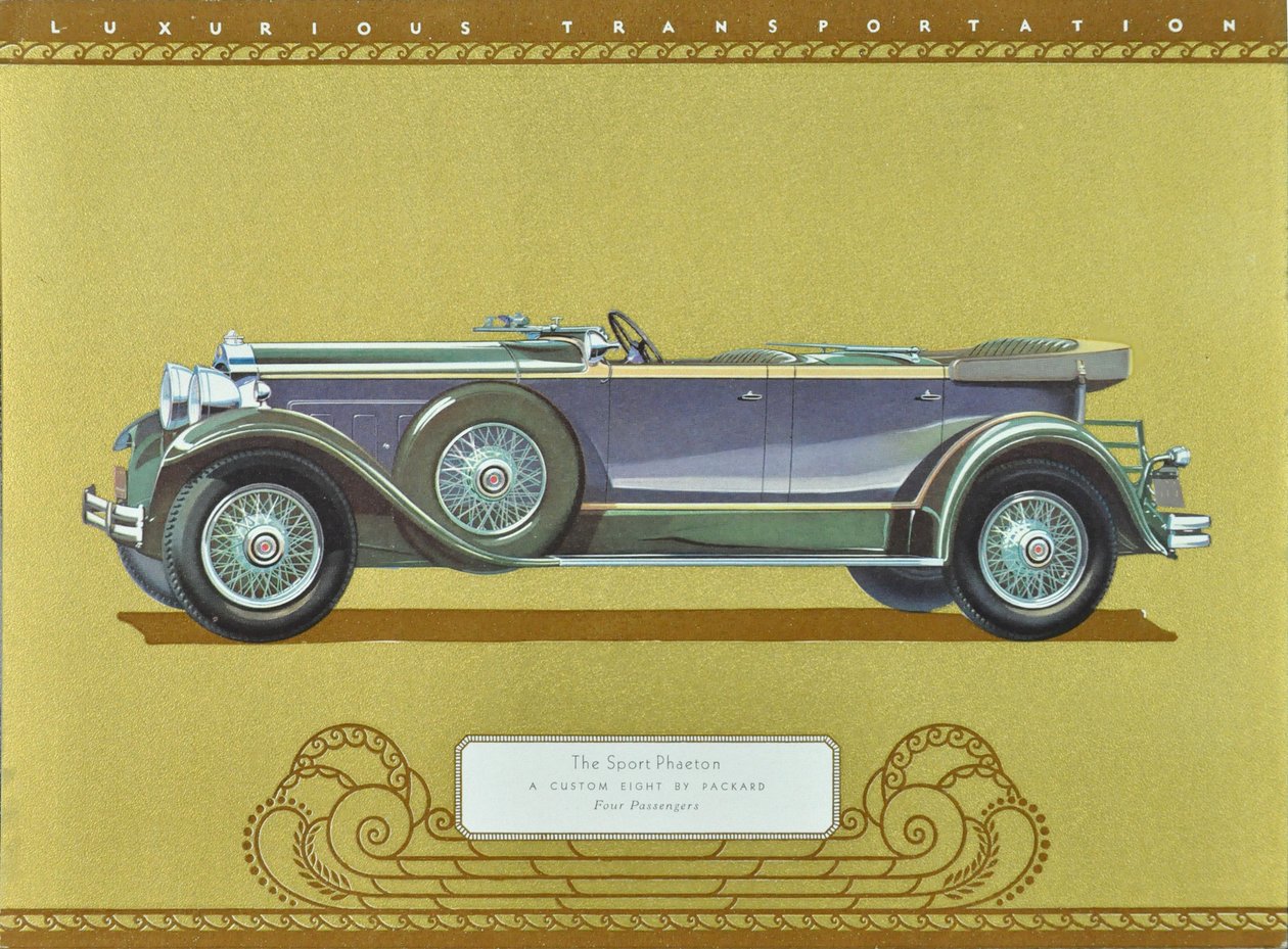 スポーツ・フェートン、パッカード社製カスタム・エイト、1930年発行（カラーリトグラフ） 作： アメリカの学校
