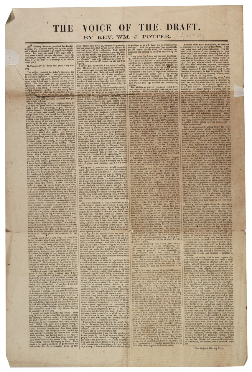 草案の声、1863年7月21日 作： アメリカの学校