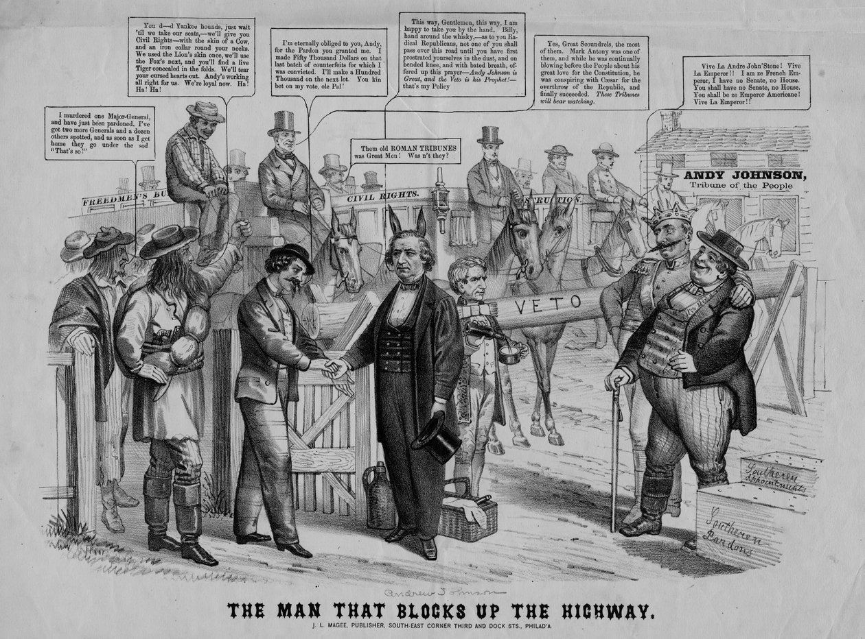 高速道路をふさぐ男、JLマギー、フィラデルフィア発行、1866年 作： アメリカの学校