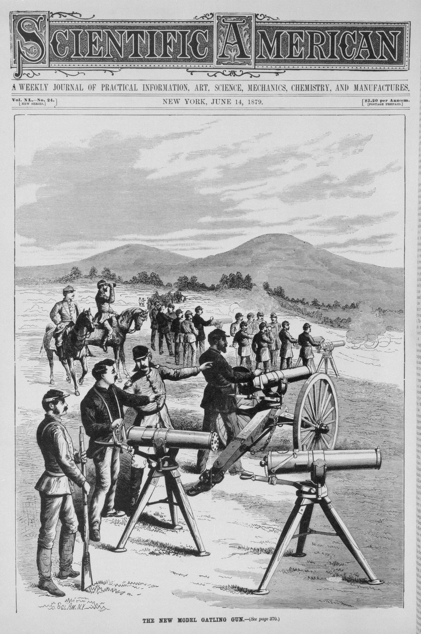 1879年6月14日、サイエンティフィックアメリカンの新モデルガトリングガン 作： アメリカの学校