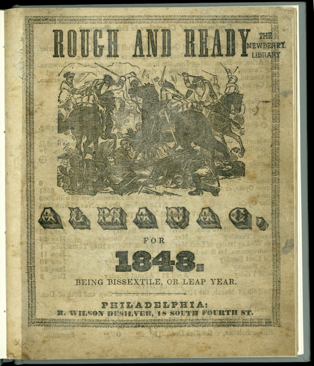 1847年に発行された1848年のラフとレディアルマナックのタイトルページ（印刷） 作： アメリカの学校