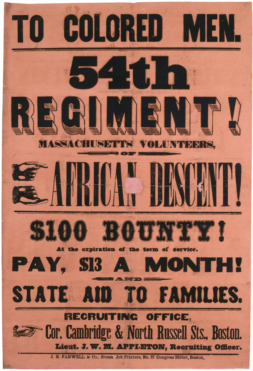 色の男性に。第54連隊！マサチューセッツ州ボランティア、アフリカ系、1863年 作： アメリカの学校