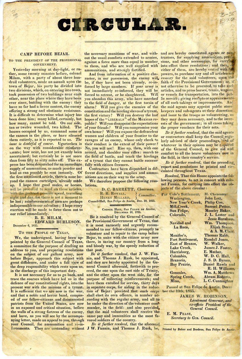 1835年12月10日、サンアントニオデベクサーでのメキシコの駐屯軍の包囲戦 作： アメリカの学校