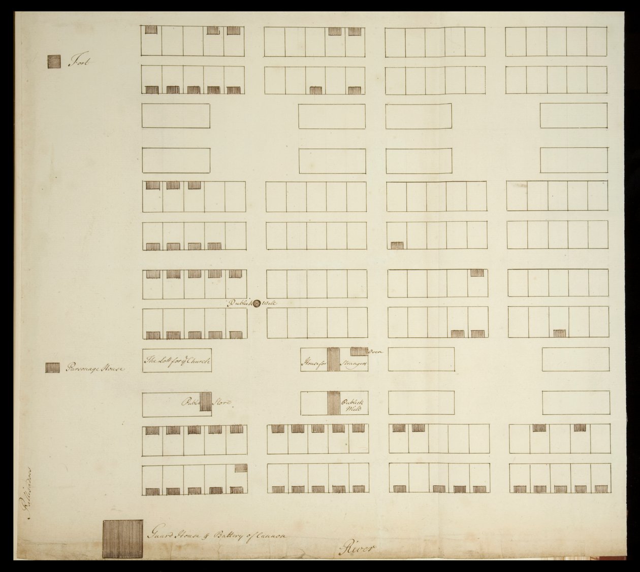 サバンナのタウンプラン、1733年頃（紙にペンとインク 作： アメリカの学校